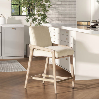 Solid Ash Counter Height Stool with rope detail, Creme De La Creme White, cream upholstery on Tampa Home & Garden Store