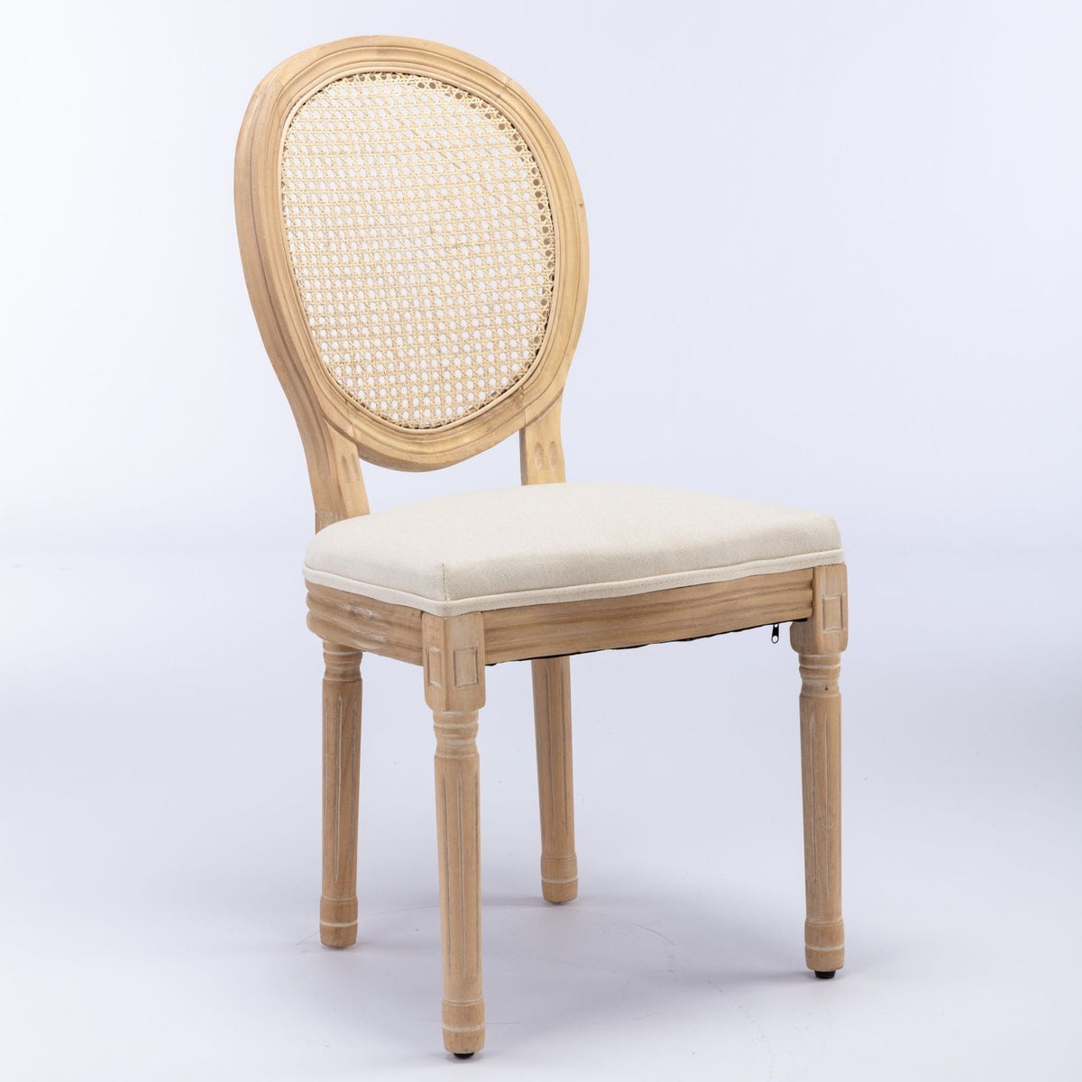 French style solid wood dining chair with rattan back and beige cushion, HouseOfZazla on Tampa Home & Garden Store