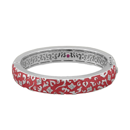 Fleur de Love hinged bangle by Lauren G Adams in red enamel with white pattern on Tampa Home & Garden Store