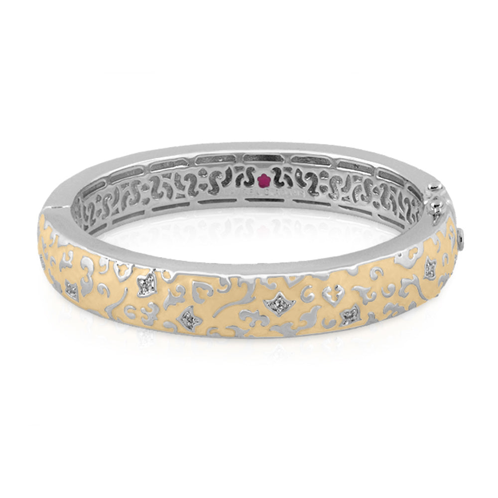 Fleur de Love bangle, Lauren G Adams gold and silver hinged bracelet with fleur-de-lis on Tampa Home & Garden Store