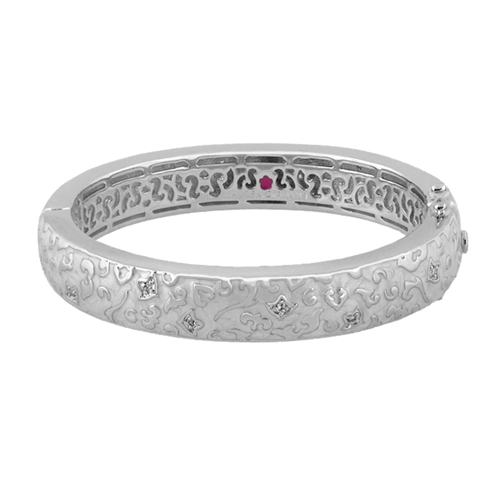 Fleur de Love silver hinge bracelet with engraved floral motif and stones on Tampa Home & Garden Store