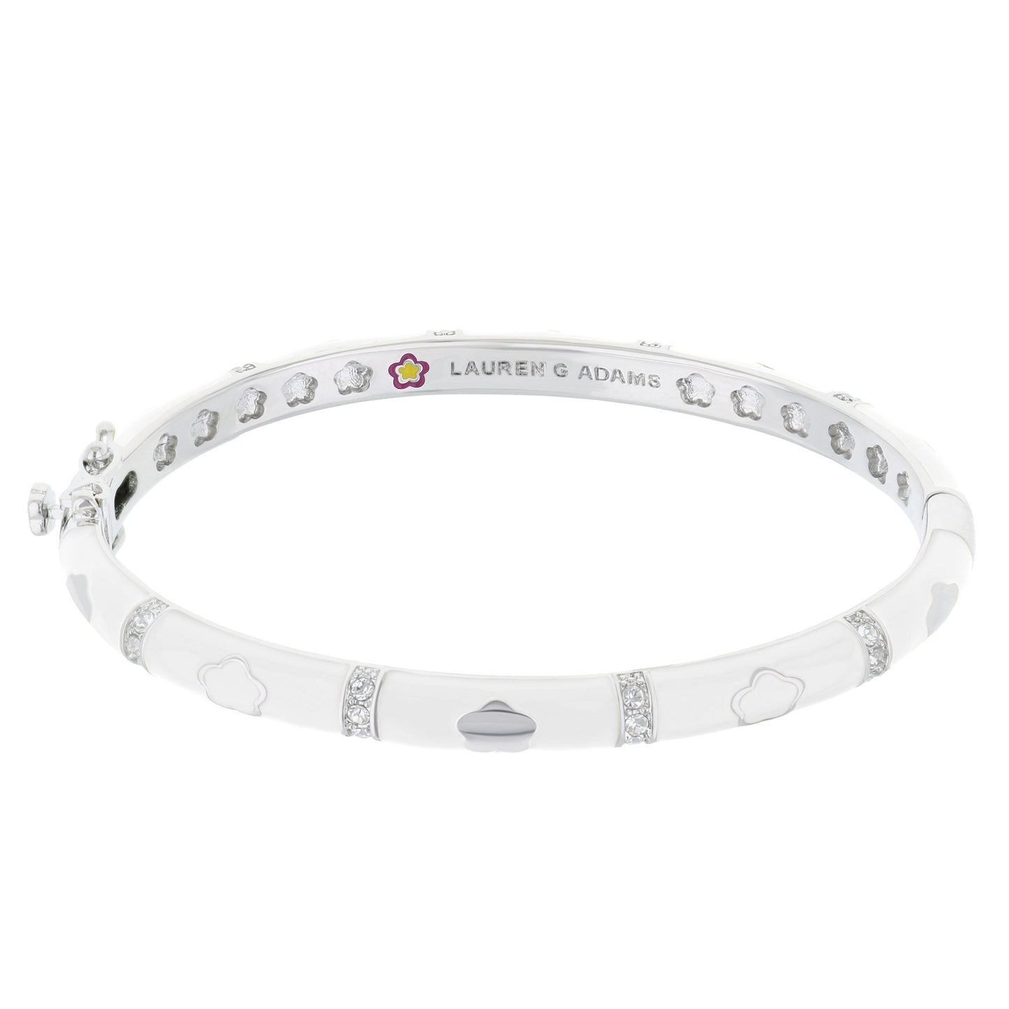 Daisy Love Bangle white enamel bracelet with flower pavé bar by Lauren G Adams on Tampa Home & Garden Store