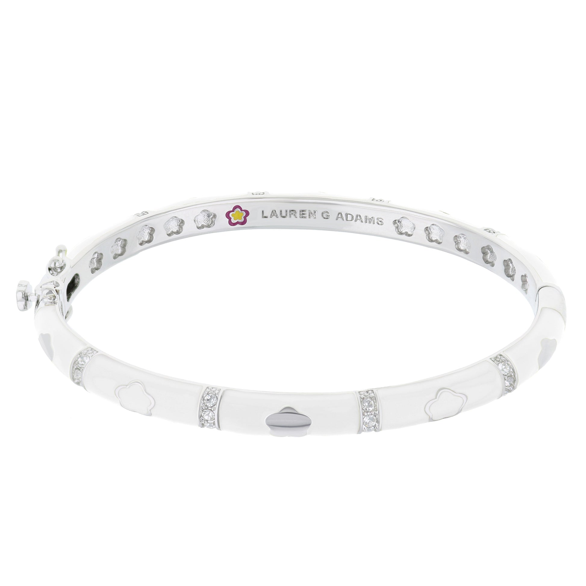 Daisy Love Bangle white enamel bracelet with flower pavé bar by Lauren G Adams on Tampa Home & Garden Store