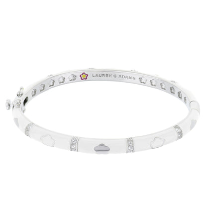 Daisy Love Bangle white enamel bracelet with flower pavé bar by Lauren G Adams on Tampa Home & Garden Store