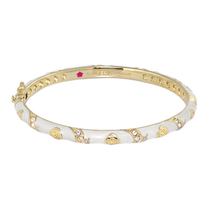 Stackable Fiesta Bangle by Lauren G Adams, white enamel bracelet with gold hearts and pavé on Tampa Home & Garden Store