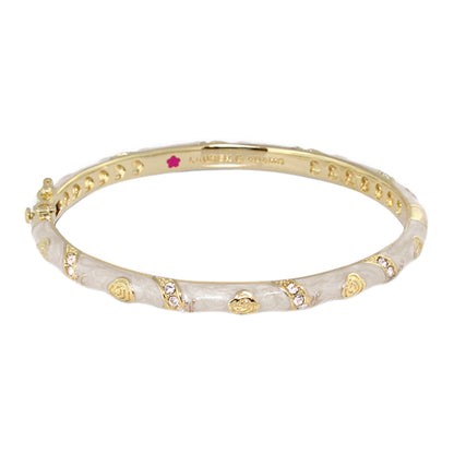 Stackable Fiesta Bangle Heart Pavé by Lauren G Adams, gold-tone bracelet with white enamel hearts and pavé crystals on Tampa Home & Garden Store