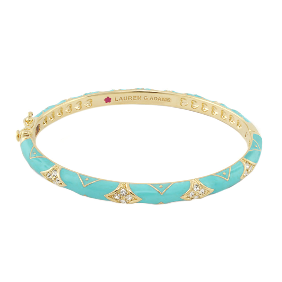 Stackable Fiesta Bangle Quilted Pavé Lauren G Adams turquoise enamel with gold-tone crystals on Tampa Home & Garden Store