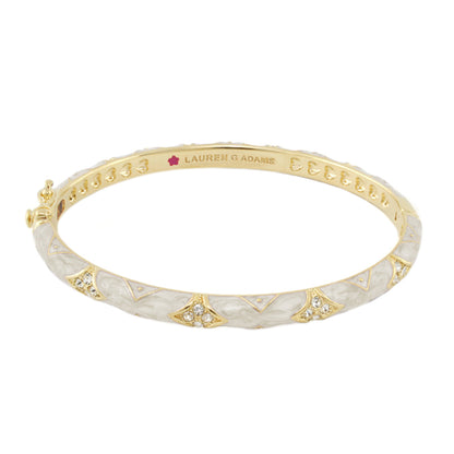 Stackable Fiesta Bangle Quilted Pavé gold-tone bracelet with white enamel Lauren G Adams on Tampa Home & Garden Store