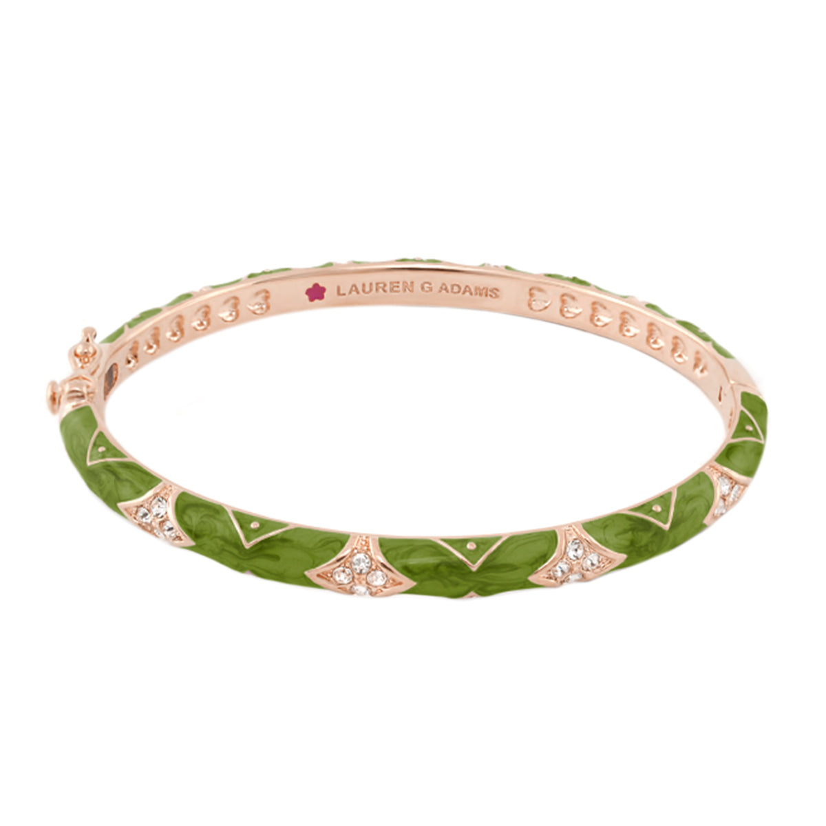 Stackable Fiesta Bangle Quilted Pavé rose gold bracelet with green enamel Lauren G Adams on Tampa Home & Garden Store