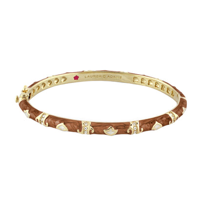Stackable Fiesta Bangle by Lauren G Adams, gold bracelet with brown inlay and crystals on Tampa Home & Garden Store