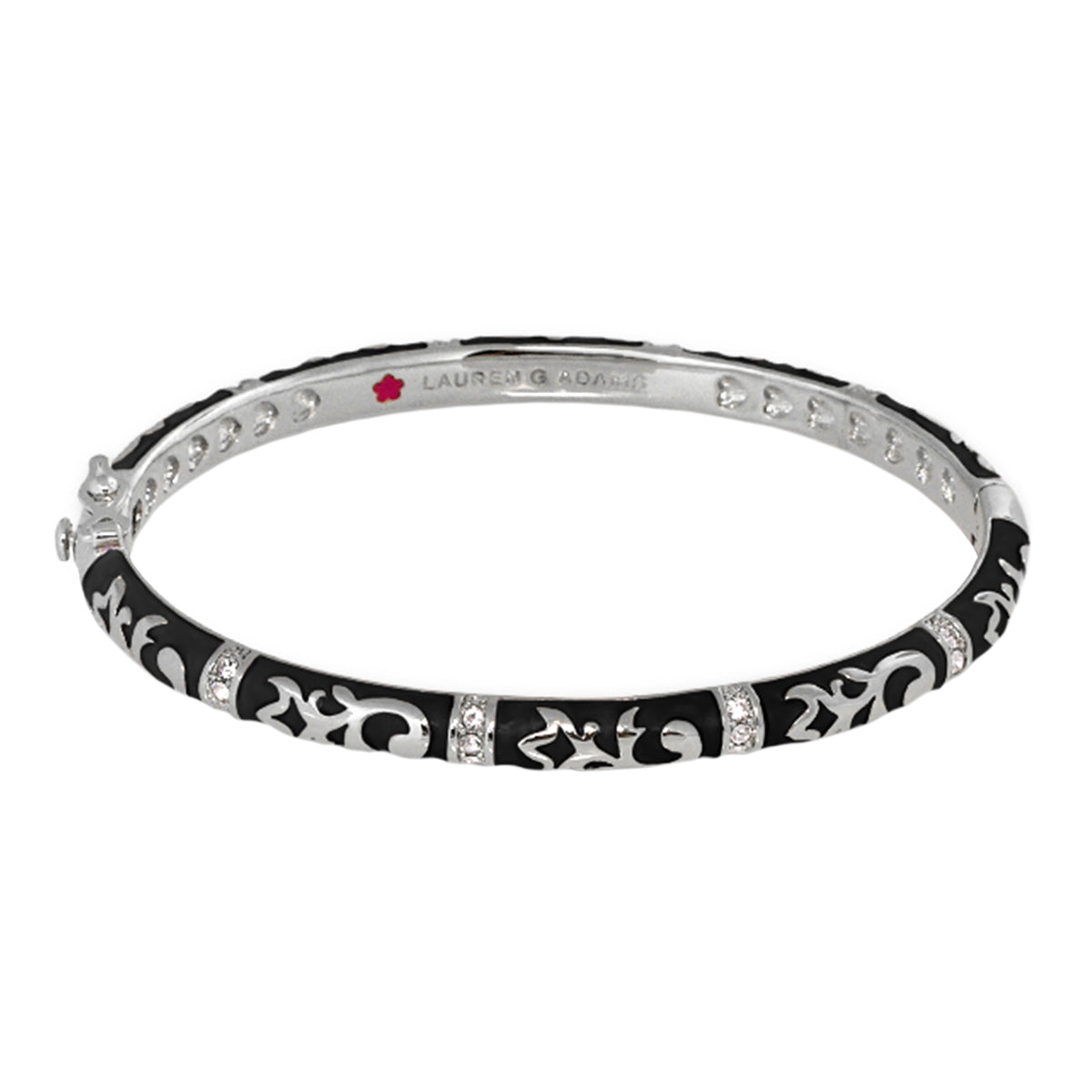 Stackable Fiesta Bangle bracelet with black enamel and silver scroll overlay by Lauren G Adams on Tampa Home & Garden Store