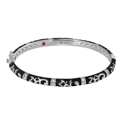 Stackable Fiesta Bangle bracelet with black enamel and silver scroll overlay by Lauren G Adams on Tampa Home & Garden Store