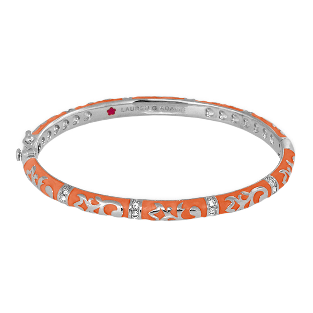 Stackable Fiesta Bangle Scroll Overlay orange enamel with silver accents by Lauren G Adams on Tampa Home & Garden Store