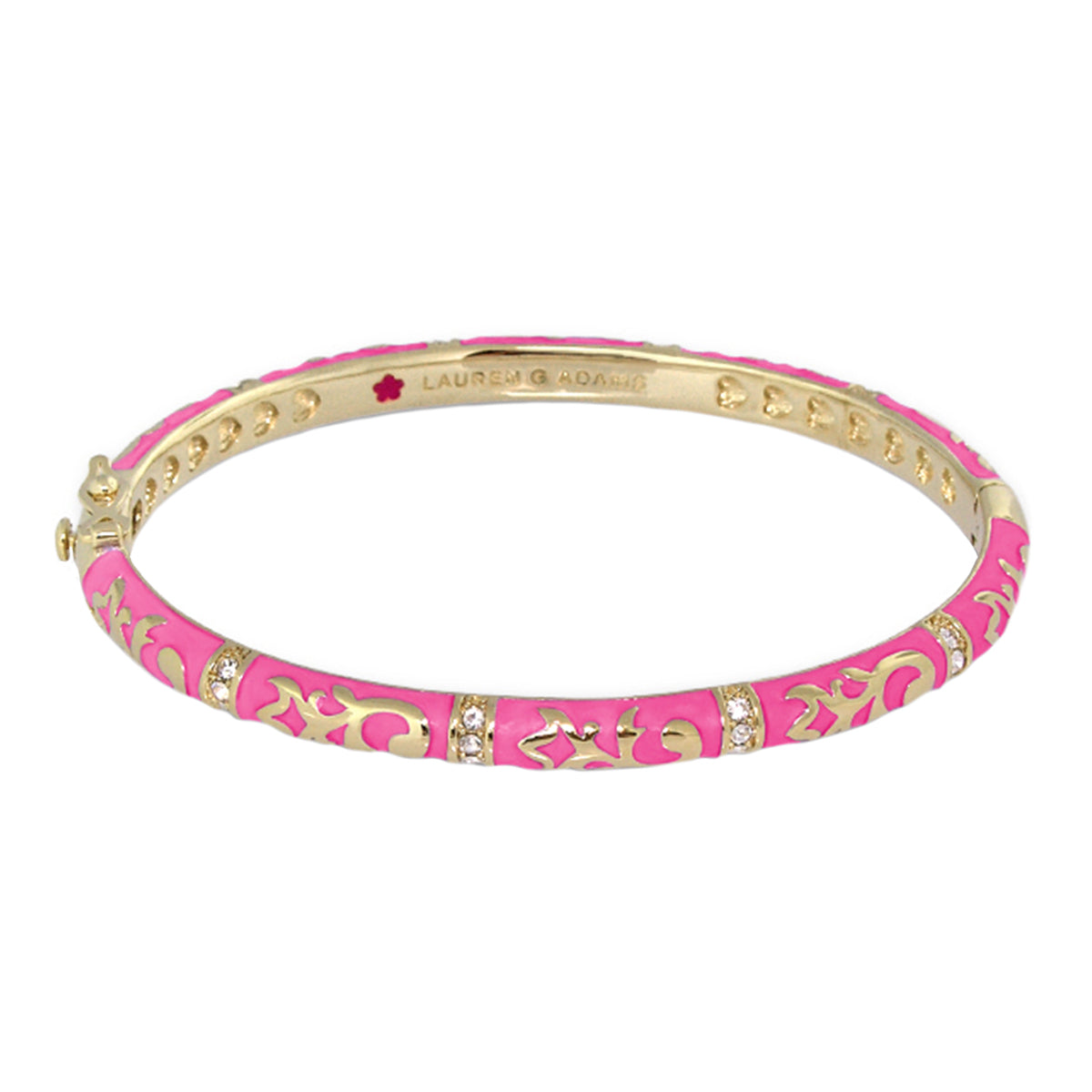 Stackable Fiesta Bangle Scroll Overlay pink enamel with gold filigree by Lauren G Adams on Tampa Home & Garden Store
