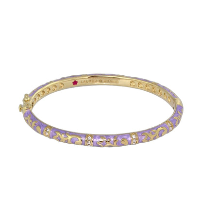Stackable Fiesta Bangle by Lauren G Adams with purple enamel scroll overlay on gold-tone bracelet on Tampa Home & Garden Store