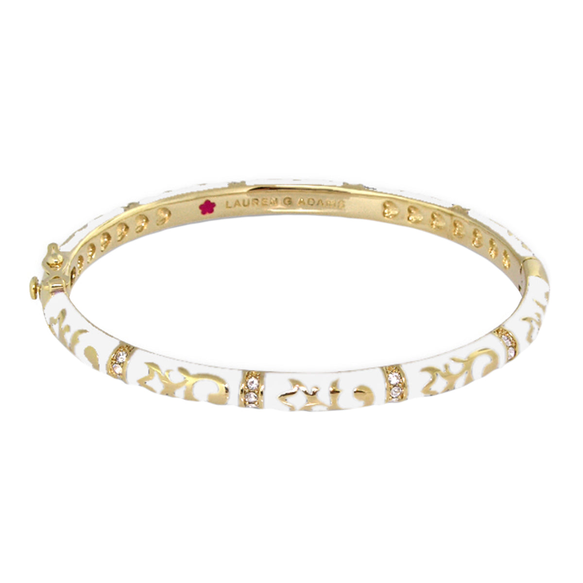 Stackable Fiesta Bangle Scroll Overlay by Lauren G Adams, white enamel, gold-tone scrolls on Tampa Home & Garden Store