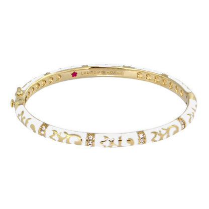 Stackable Fiesta Bangle Scroll Overlay by Lauren G Adams, white enamel, gold-tone scrolls on Tampa Home & Garden Store