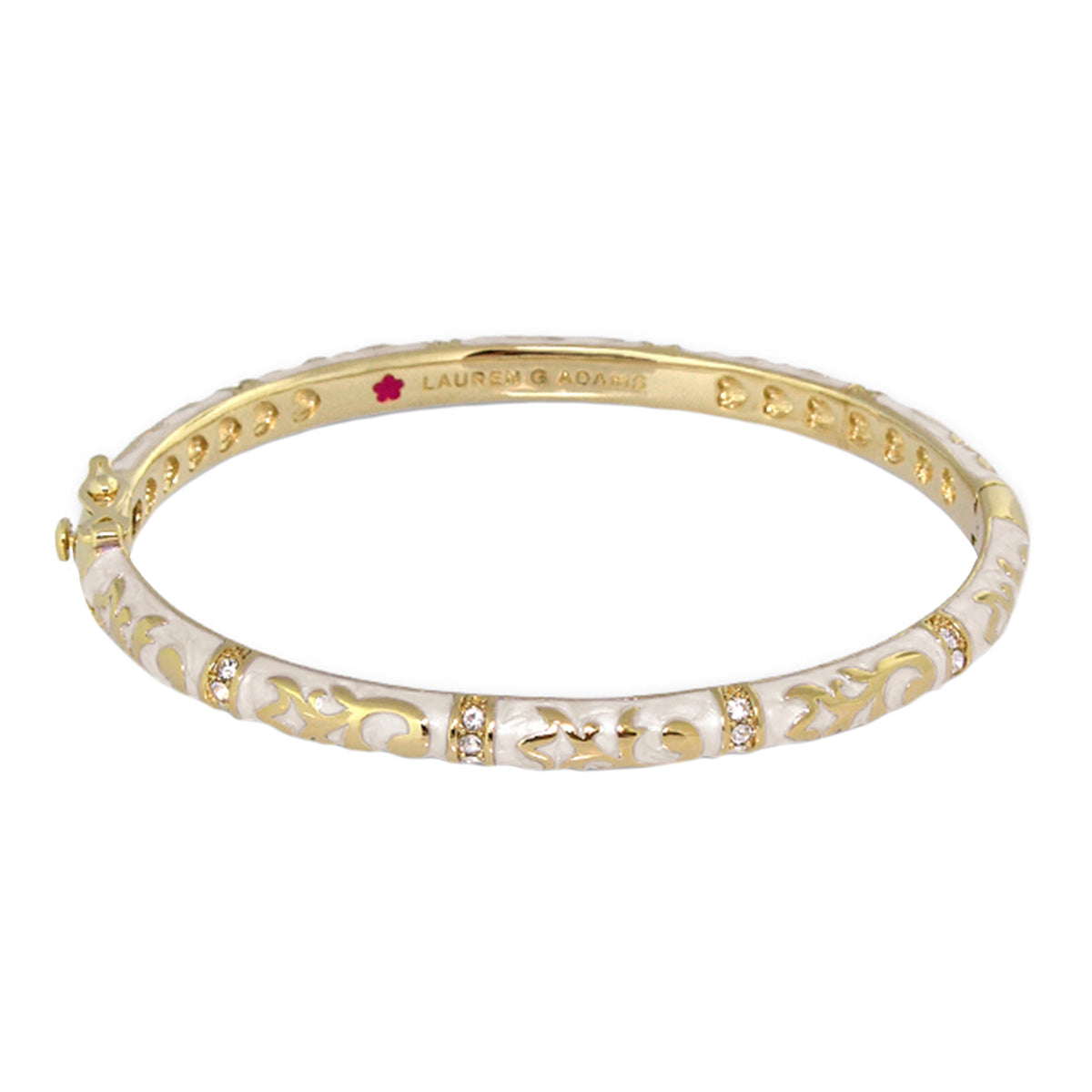 Stackable Fiesta Bangle - Scroll Overlay bracelet in gold-tone with white enamel, crystal accents by Lauren G Adams on Tampa Home & Garden Store
