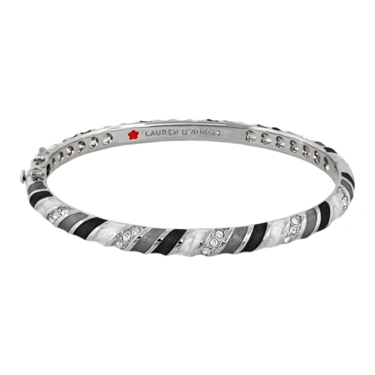 Stackable Fiesta Stripes Bangle silver-tone with black enamel stripes and crystal accents on Tampa Home & Garden Store