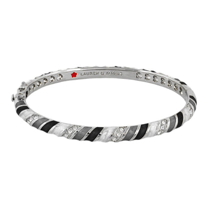 Stackable Fiesta Stripes Bangle silver-tone with black enamel stripes and crystal accents on Tampa Home & Garden Store
