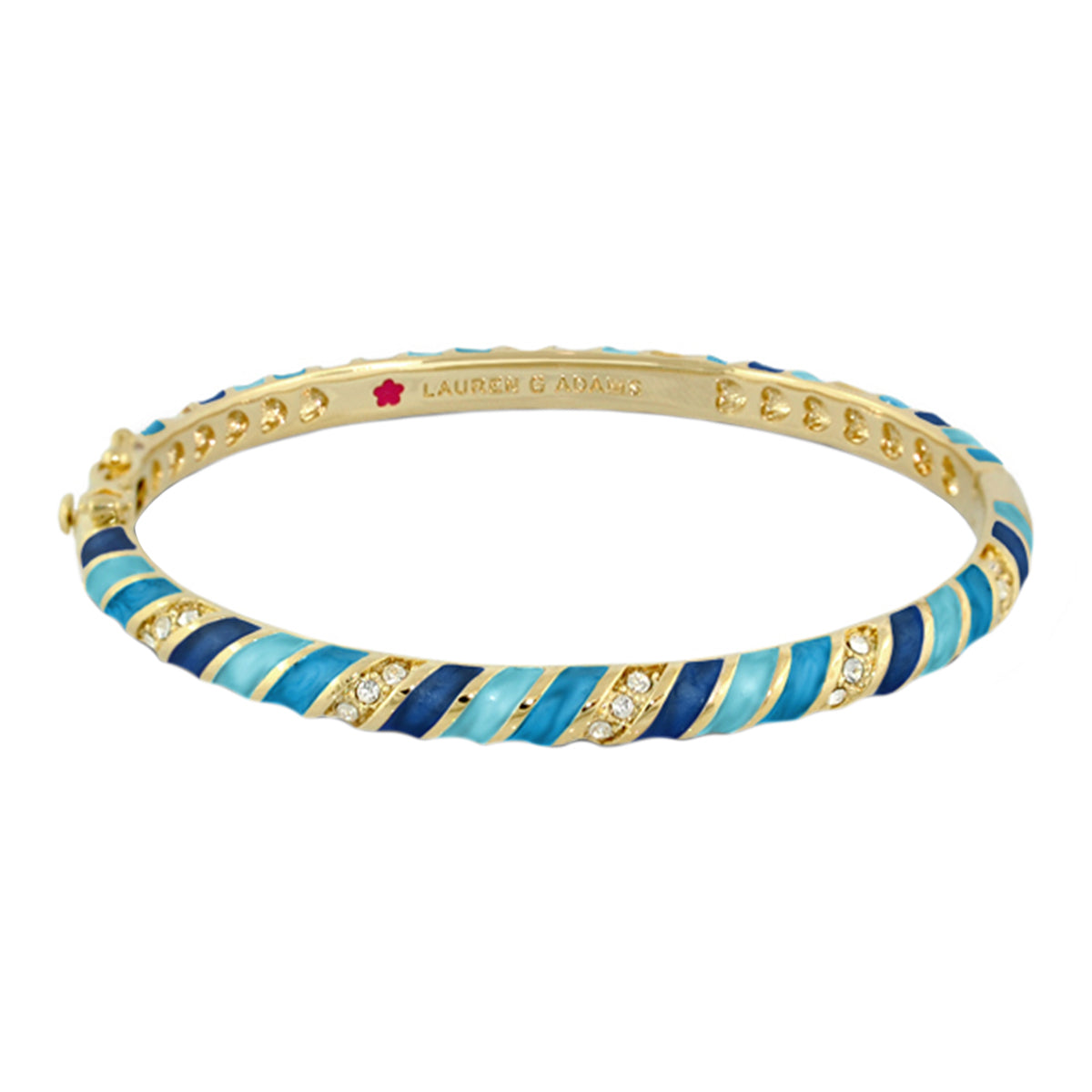 Stackable Fiesta Stripes Bangle by Lauren G Adams, gold-tone bracelet with blue enamel stripes on Tampa Home & Garden Store