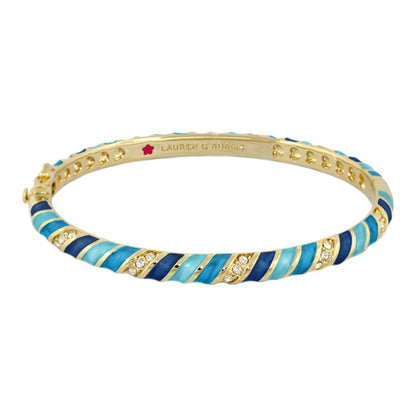 Stackable Fiesta Stripes Bangle by Lauren G Adams, gold-tone bracelet with blue enamel stripes on Tampa Home & Garden Store