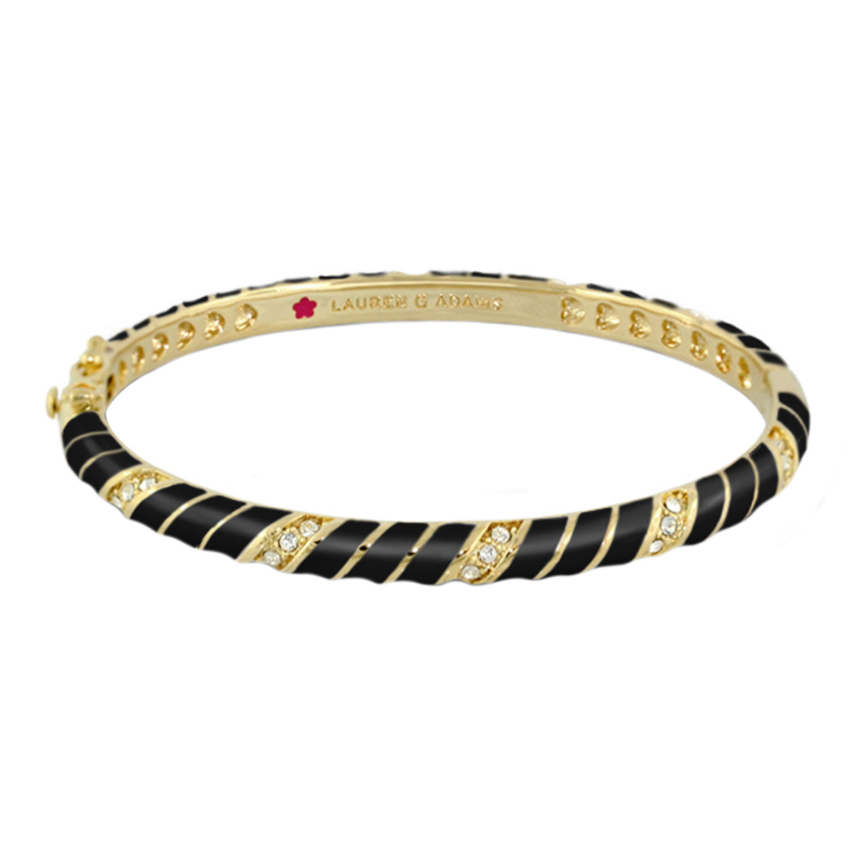 Stackable Fiesta Stripes bangle by Lauren G Adams, gold with black enamel and crystal accents on Tampa Home & Garden Store