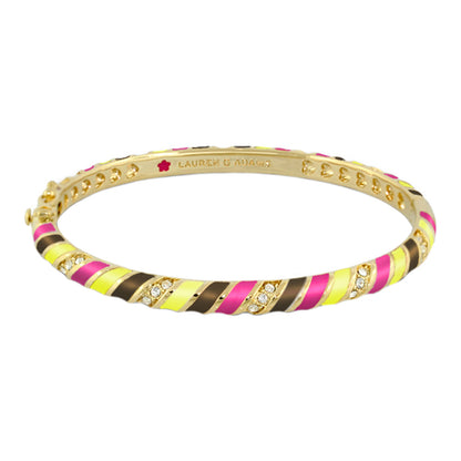 Stackable Fiesta Stripes Bangle Lauren G Adams gold bracelet pink stripes on Tampa Home & Garden Store