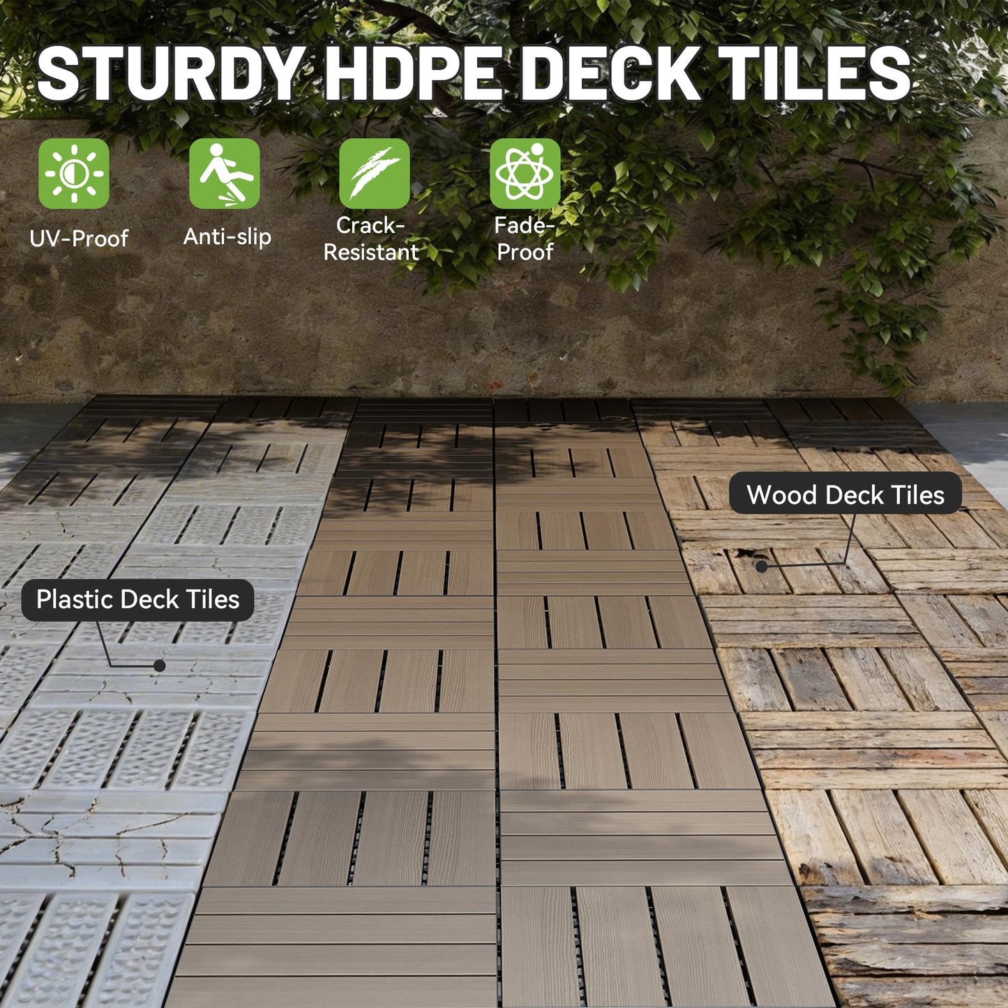 36 Pack Interlocking Hdpe Deck Tiles for Patio