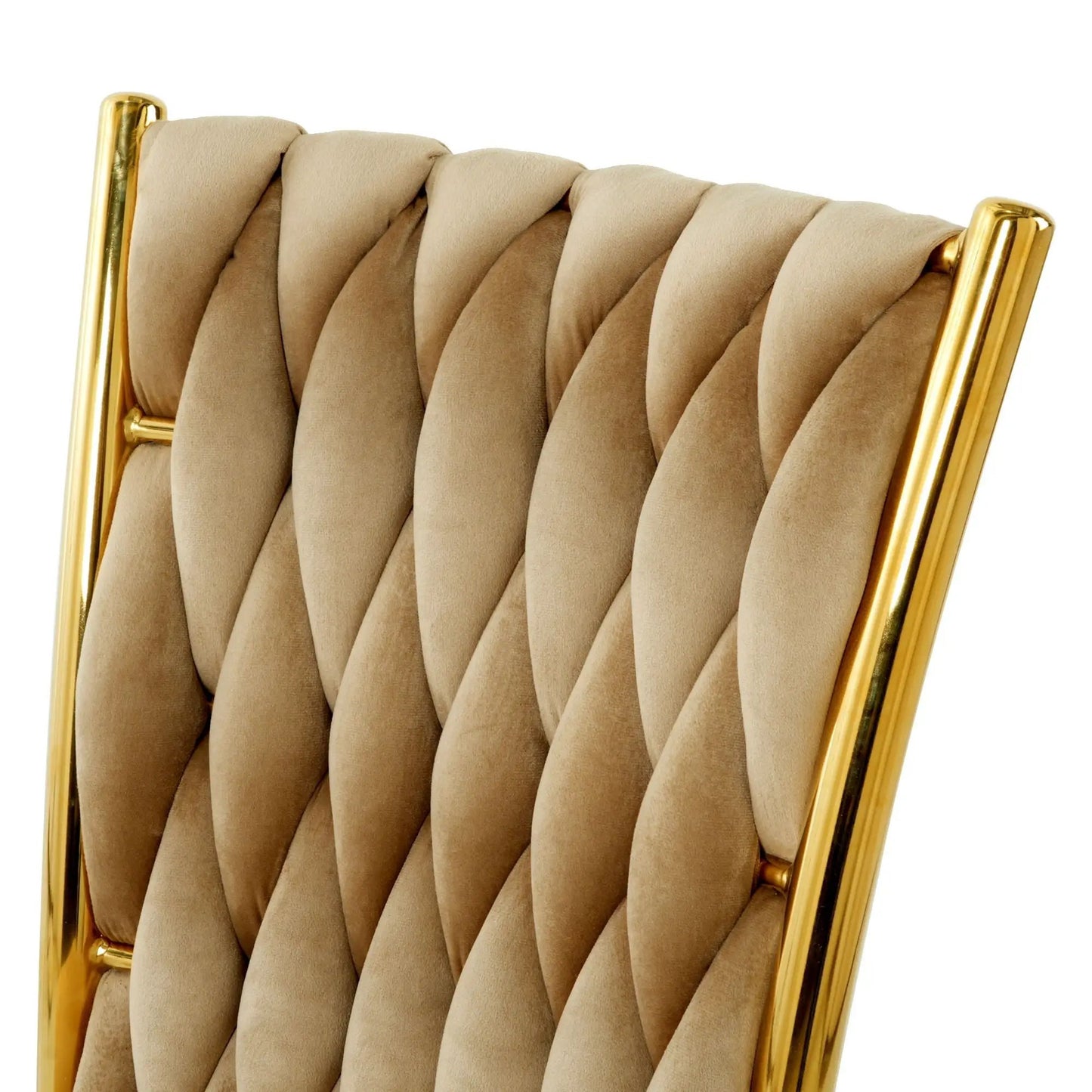 Modern dining chair beige tufted upholstery with gold metal frame on Tampa Home & Garden Store