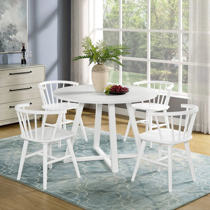 Edo 5 Piece White Dining Set with trestle round table and 4 Windsor chairs on Tampa Home & Garden Store