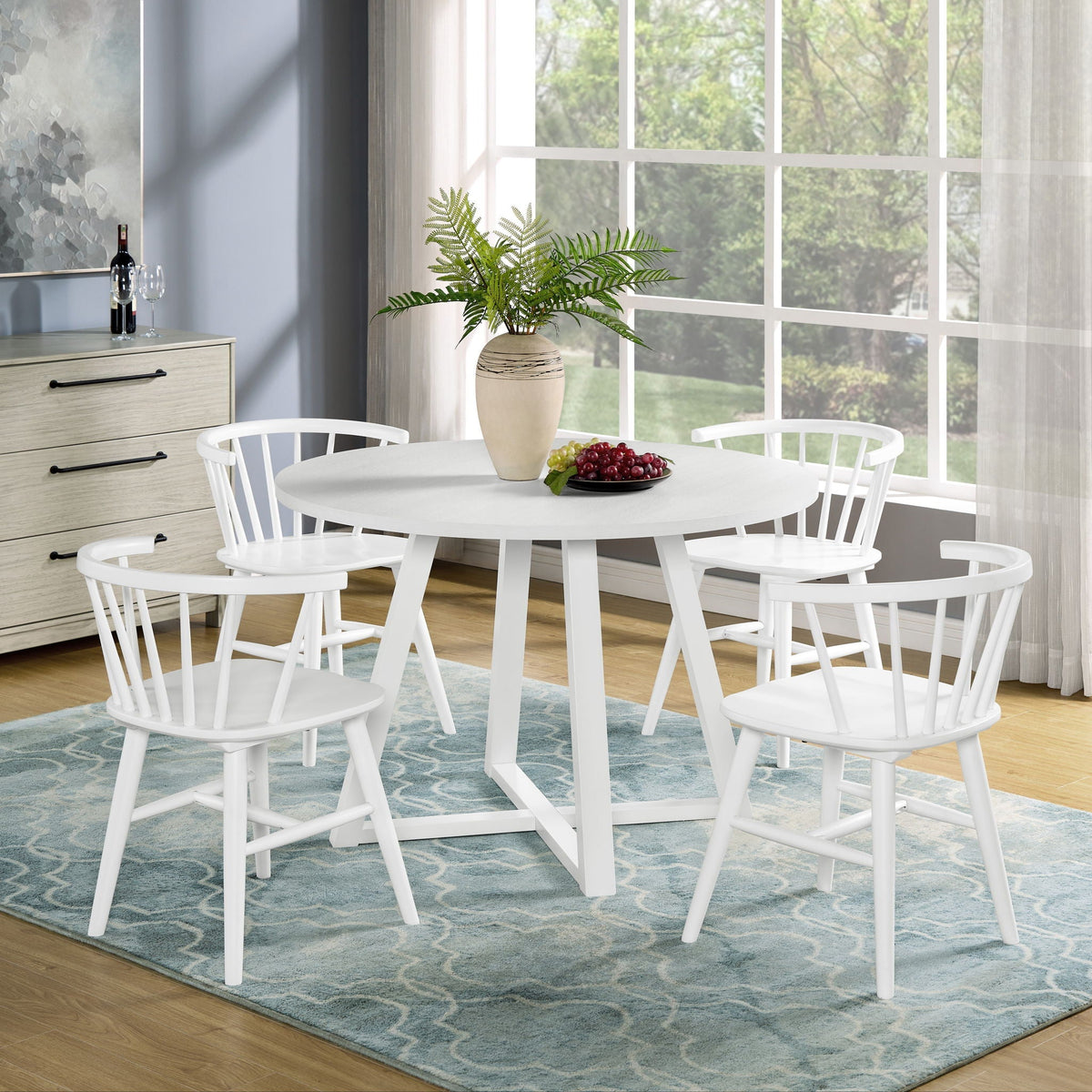 White 5 Piece Dining Set with Round Table and Windsor Chairs by HouseOfZazla on Tampa Home & Garden Store