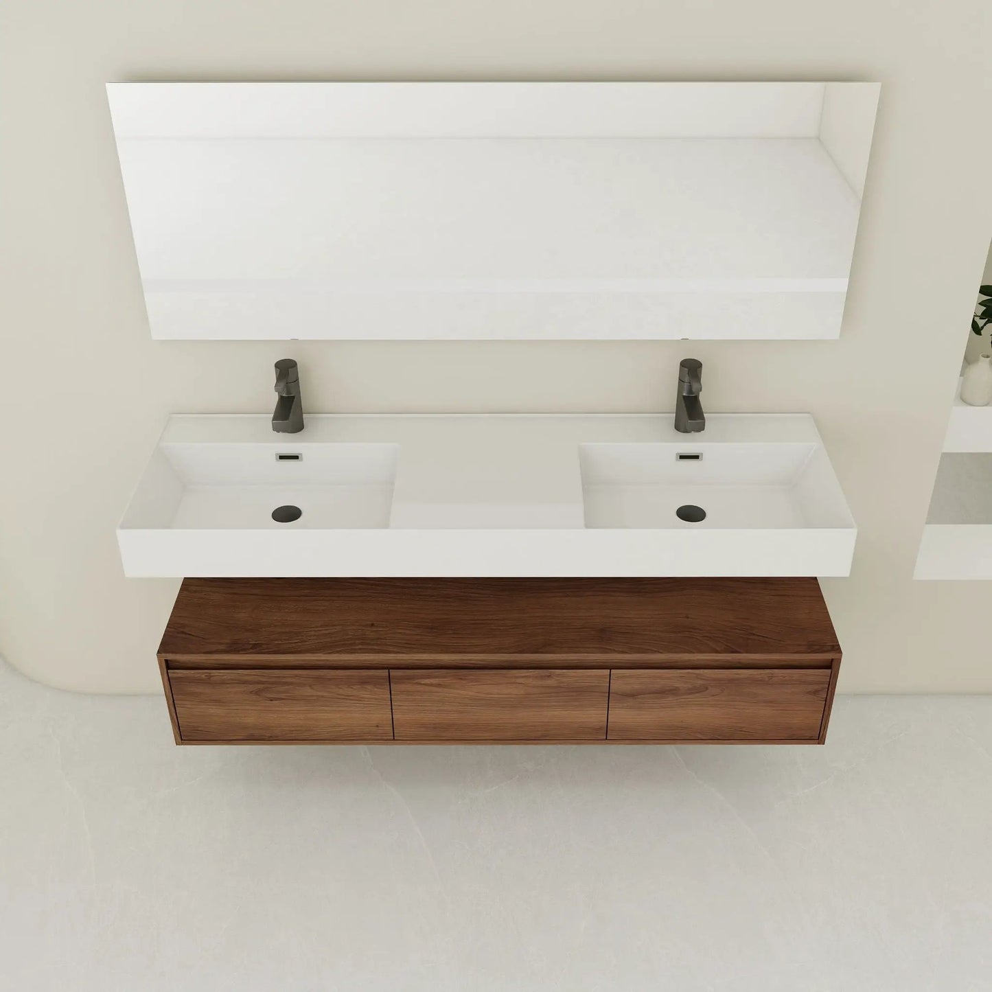 Contemporary Wall Mounted Vanity with Dual Sinks