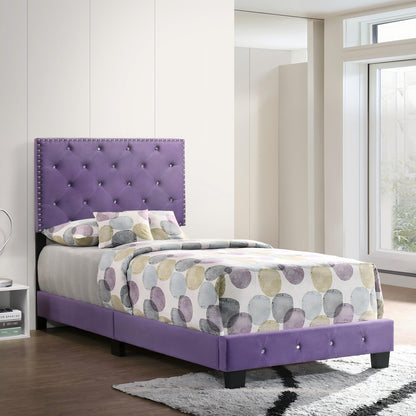 Luxurious Upholstered Bed with purple tufted headboard and studded border by HouseOfZazla on Tampa Home & Garden Store