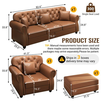 Upholstered Sofa with Nailhead and Ottoman