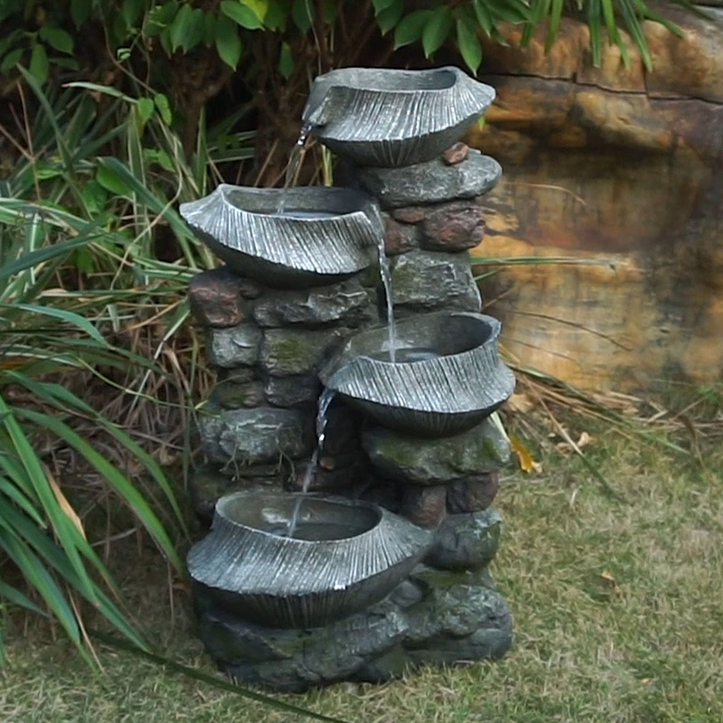 Cascading Rock Water Fountain With Led Lights