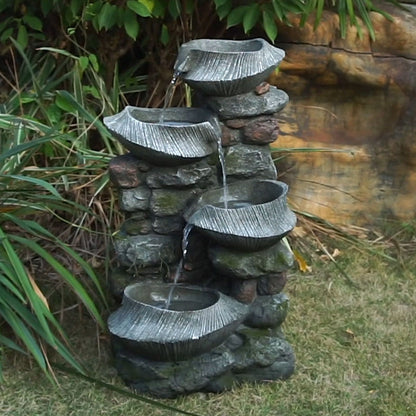 Cascading Rock Water Fountain With Led Lights