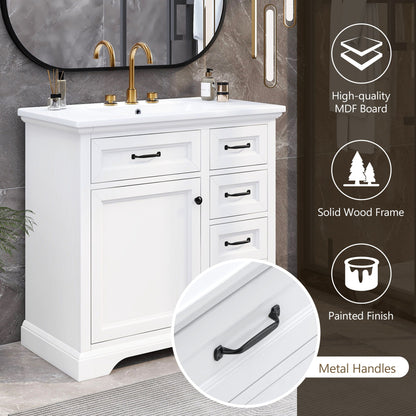 36-inch bathroom vanity with sink, white finish, brass hardware, HouseOfZazla on Tampa Home & Garden Store