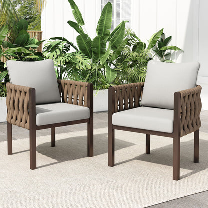 2-Piece Outdoor Metal Patio Club Chair Set with gray cushions and brown woven sides on Tampa Home & Garden Store