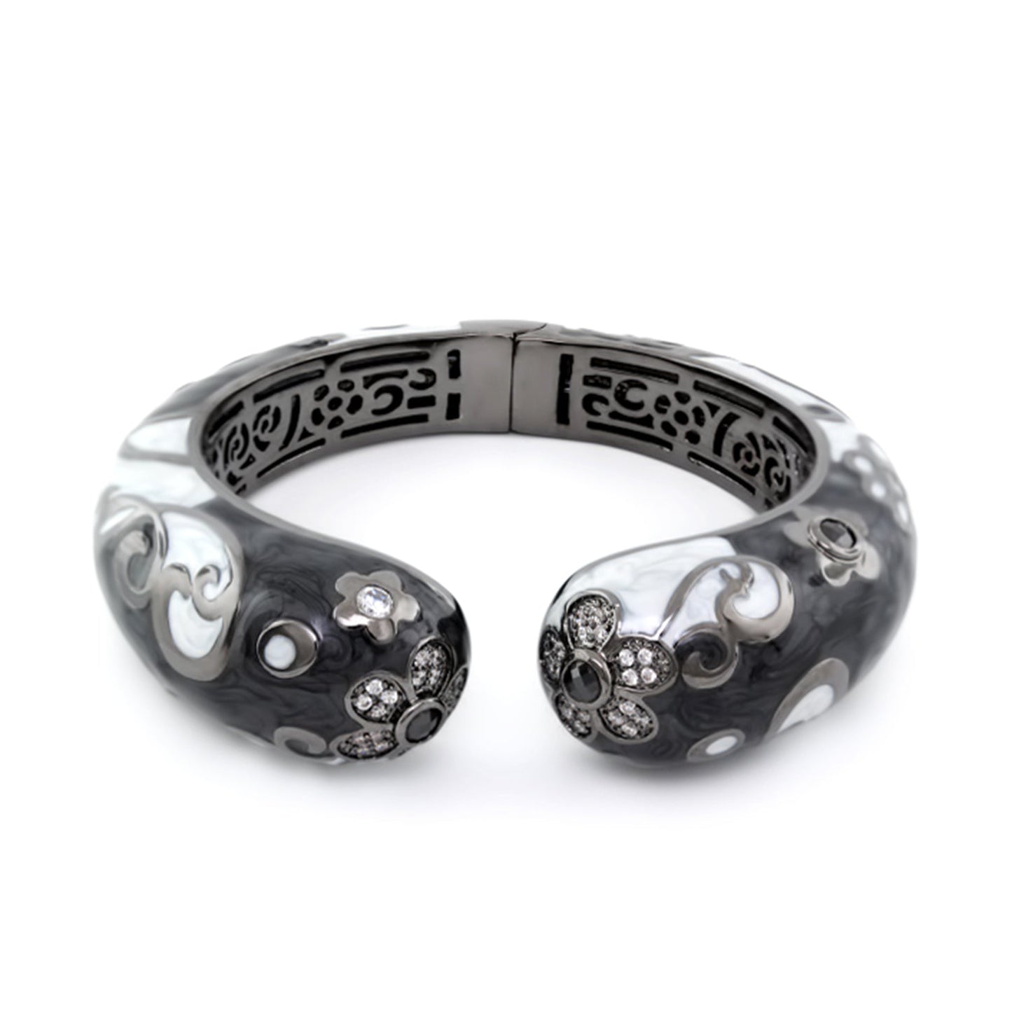 Daisy Swirl Bangle bracelet with gray enamel and crystal daisies on Tampa Home & Garden Store