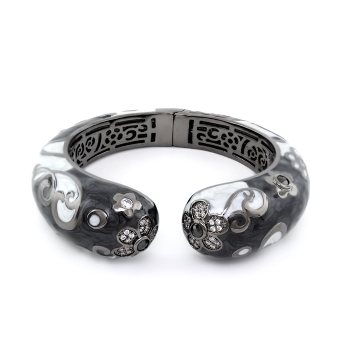Daisy Swirl Bangle bracelet with gray enamel and crystal daisies on Tampa Home & Garden Store