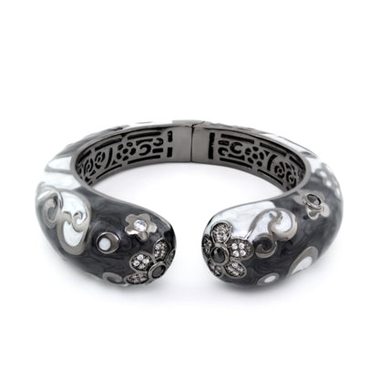 Daisy Swirl Bangle bracelet with gray enamel and crystal daisies on Tampa Home & Garden Store