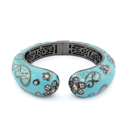 Daisy Swirl Bangle turquoise enamel cuff bracelet by Lauren G Adams with crystal flower accents on Tampa Home & Garden Store