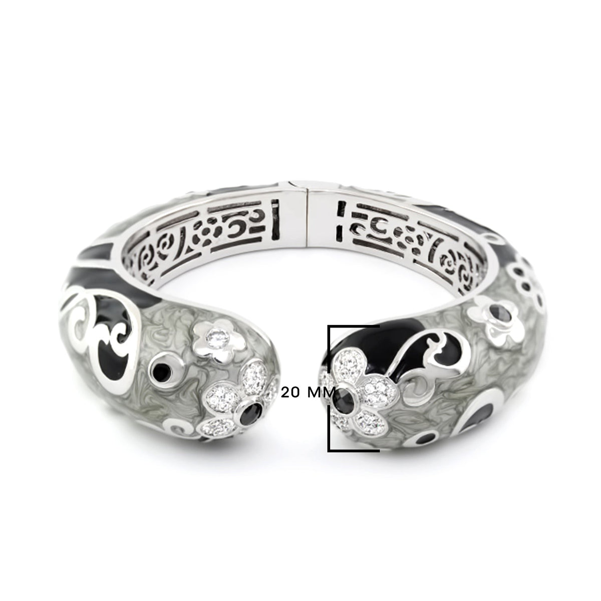 Daisy Swirl Bangle, Lauren G Adams silver bracelet with black enamel and pavé daisies on Tampa Home & Garden Store