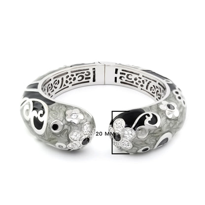 Daisy Swirl Bangle, Lauren G Adams silver bracelet with black enamel and pavé daisies on Tampa Home & Garden Store