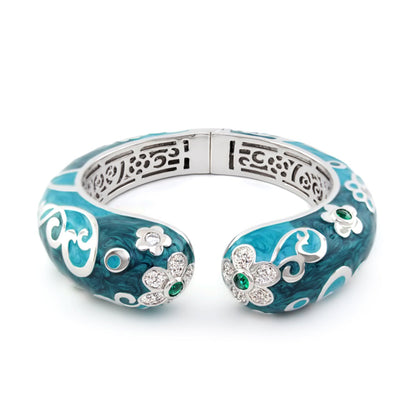 Daisy Swirl Bangle turquoise enamel with floral motifs and crystal accents by Lauren G Adams on Tampa Home & Garden Store