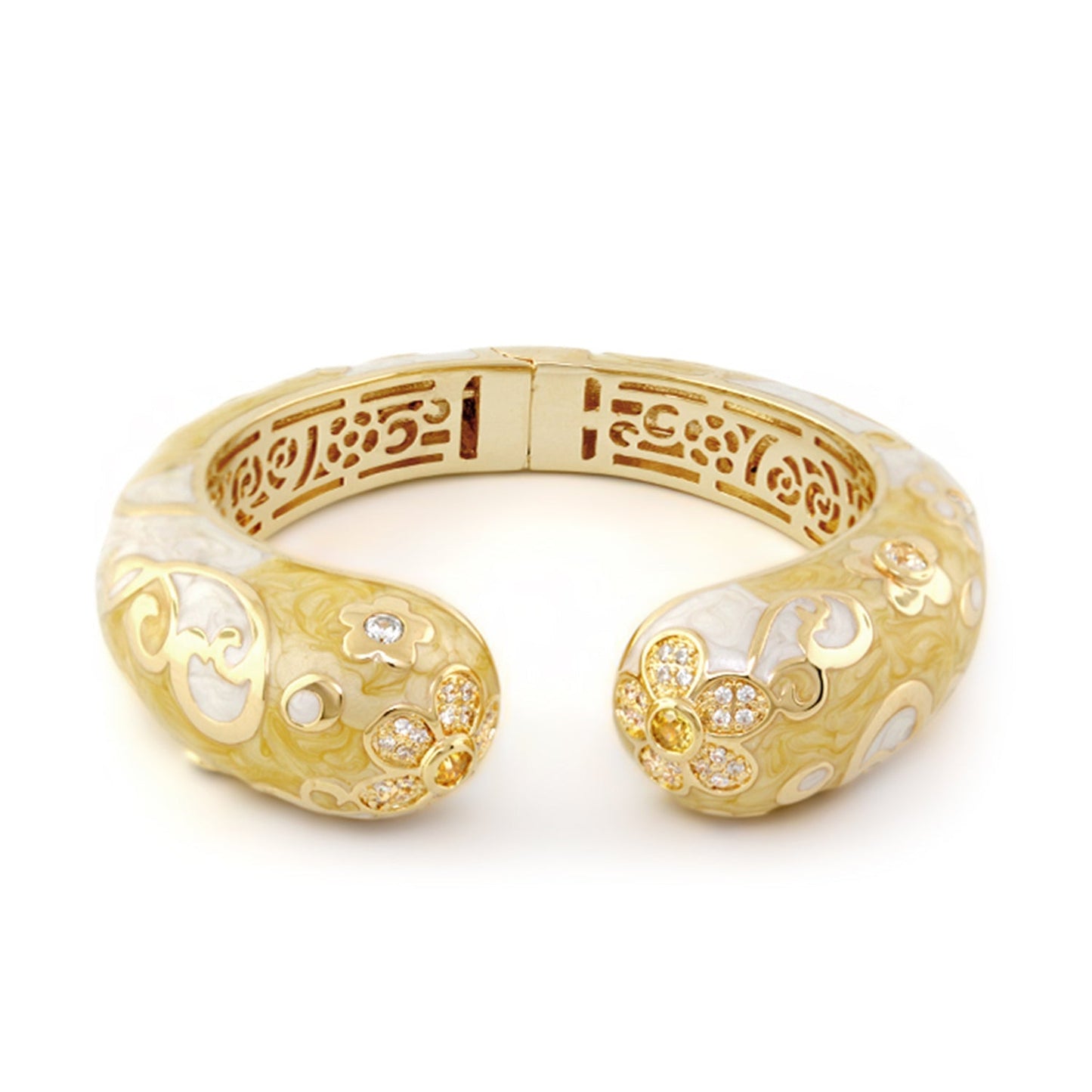 Daisy Swirl Bangle, gold-tone stackable bracelet by Lauren G Adams with floral crystals on Tampa Home & Garden Store