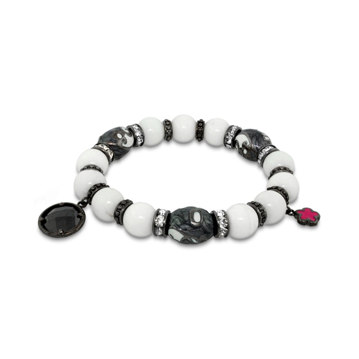 Daisy Swirl Bracelet white and dark marbled beads with crystal spacers by Lauren G Adams on Tampa Home & Garden Store