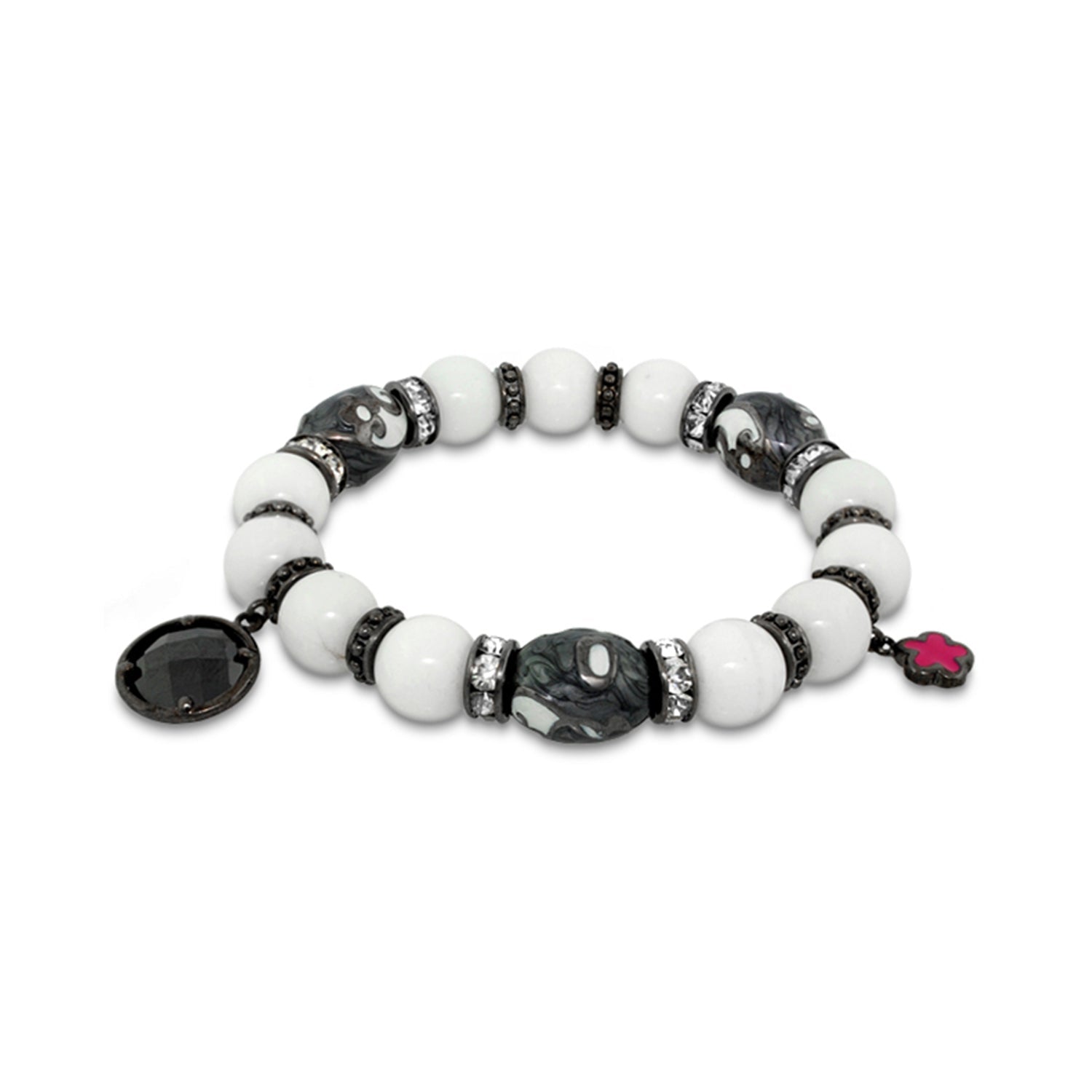 Daisy Swirl Bracelet white and dark marbled beads with crystal spacers by Lauren G Adams on Tampa Home & Garden Store