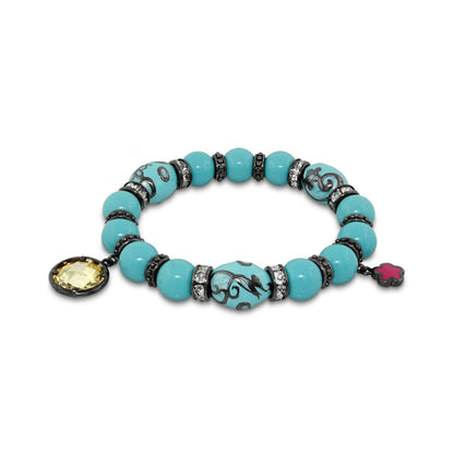 Daisy Swirl Bracelet by Lauren G Adams, turquoise beads with silver spacers and charms on Tampa Home & Garden Store